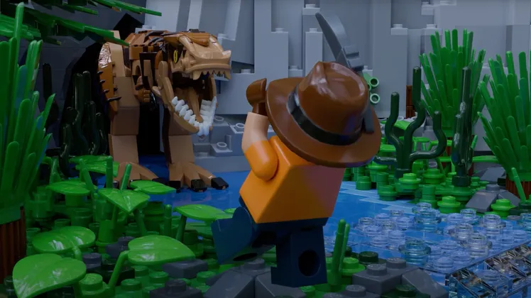 LEGO-style dinosaur animation cover